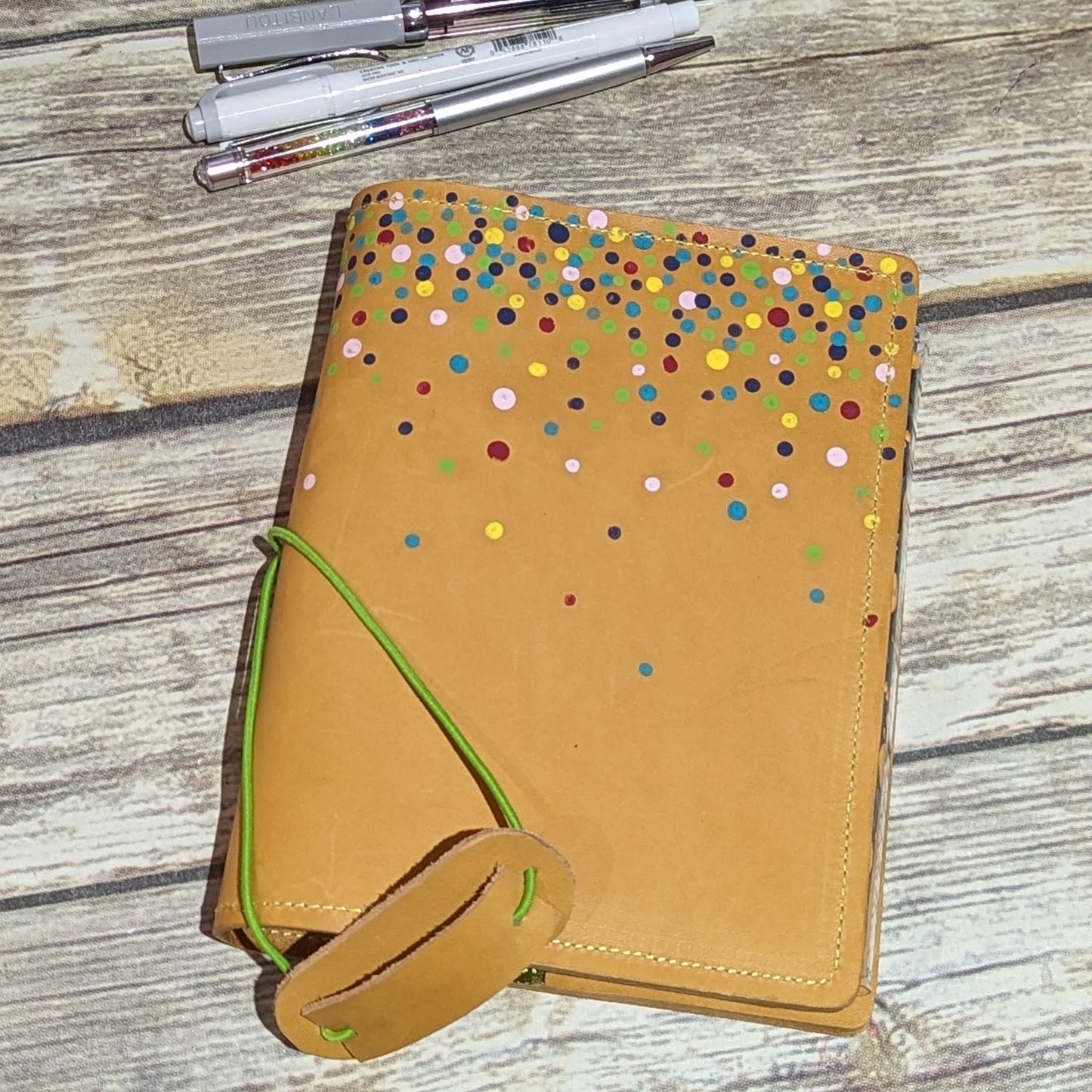 Dotty Rings True A6 Sized Leather Cover Ready to Ship