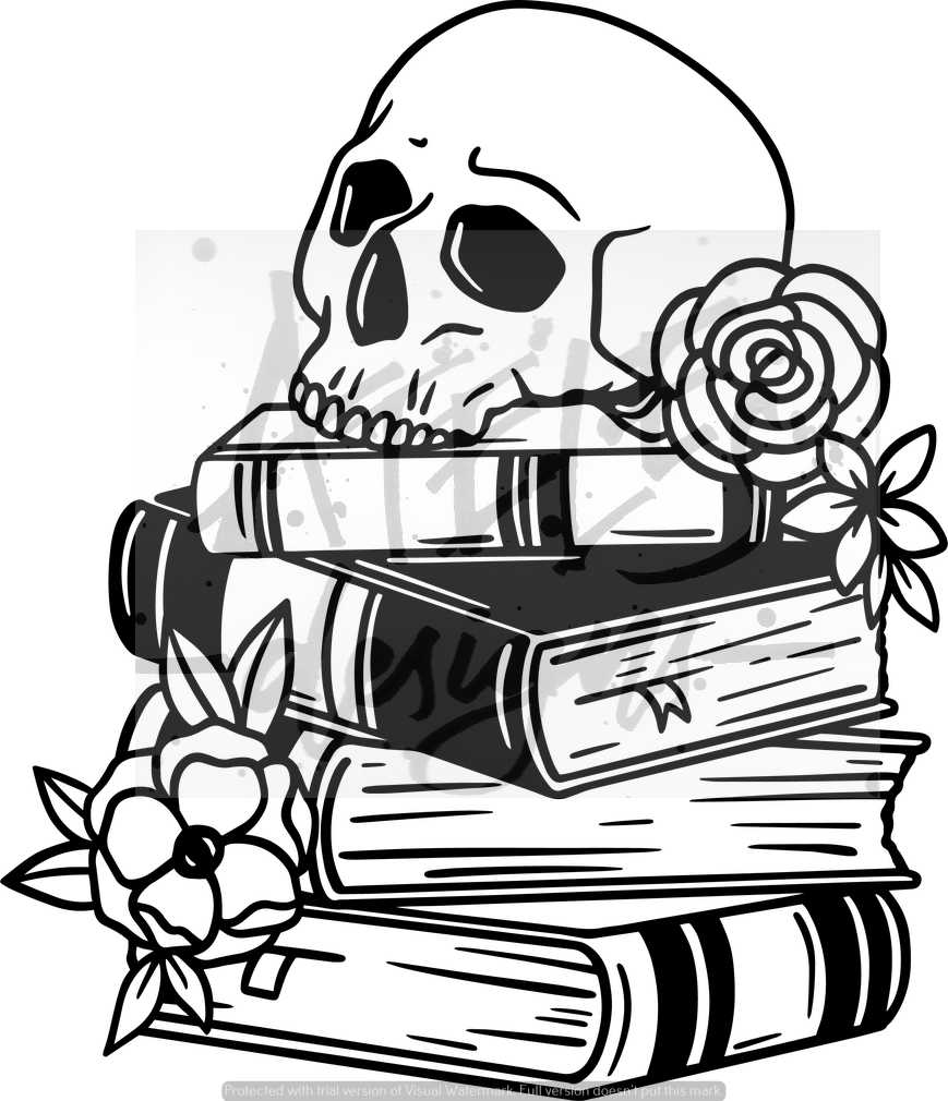 book skull flowers